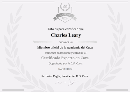 Cava Expert certificate Charlie Leary